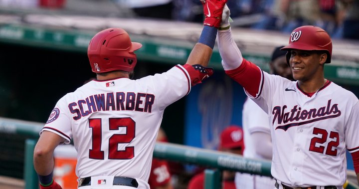 Schwarber’s 12th homer in 10 games helps Nats over .500 – National