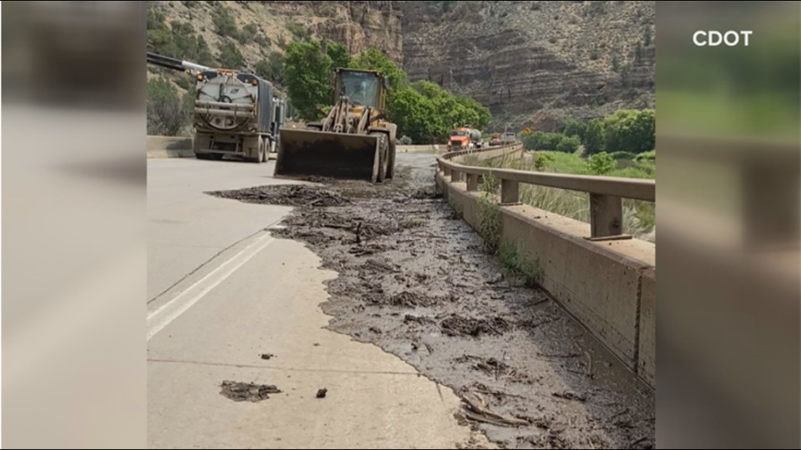 Debris in Colorado River at Glenwood Canyon continues to flow