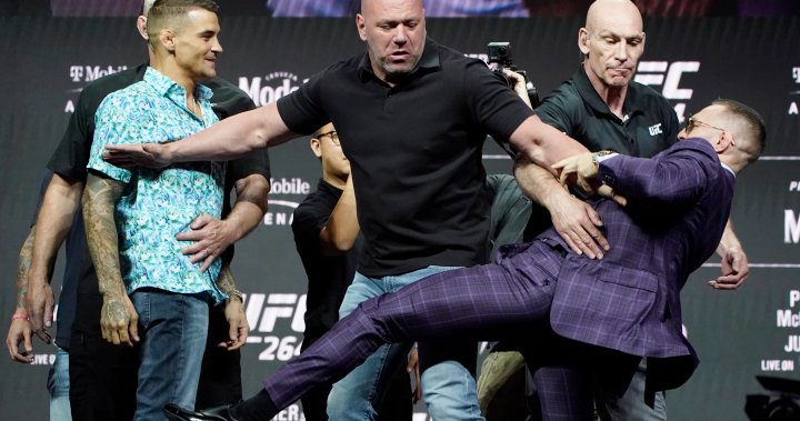 Conor McGregor talks trash, throws kick at Dustin Poirier before UFC 264 – National