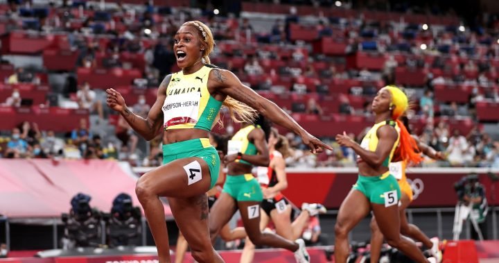 Thompson-Herah defends Olympic gold as Jamaican women sweep 100m podium