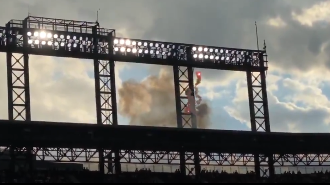 Fireworks equipment catches fire at Rockies game