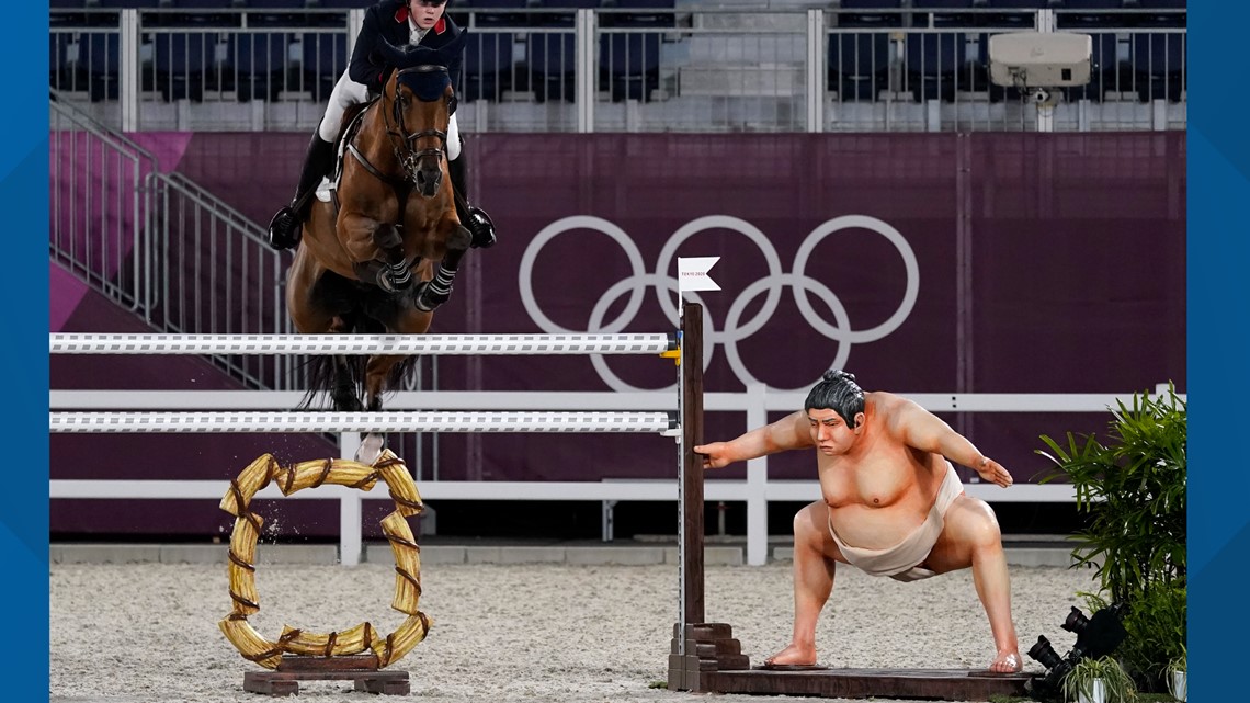 Sumo wrestler statue may be spooking Olympic equestrian horses