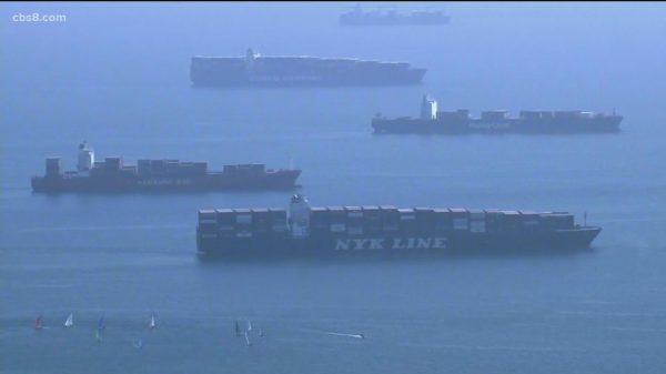 Line of cargo ships now stretches to San Diego’s shoreline