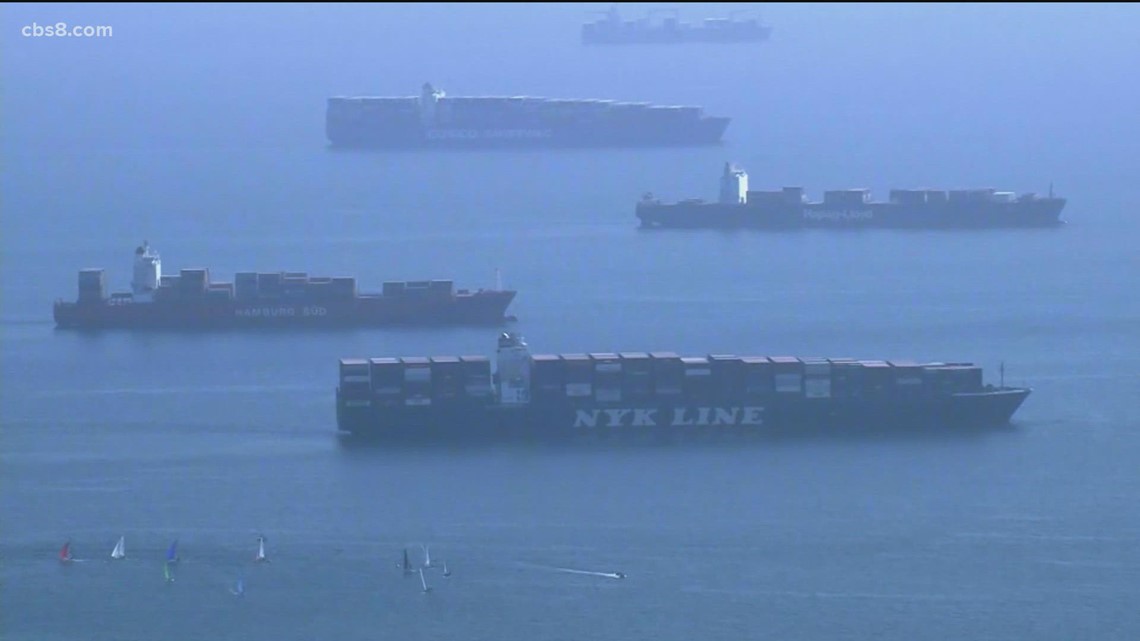 Line of cargo ships now stretches to San Diego’s shoreline