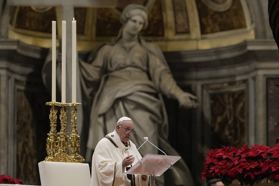 Pope celebrates Christmas Eve Mass as virus surges in Italy