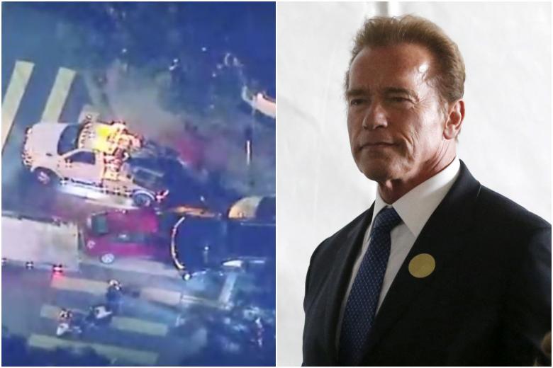 Actor Arnold Schwarzenegger concerned in four-car crash